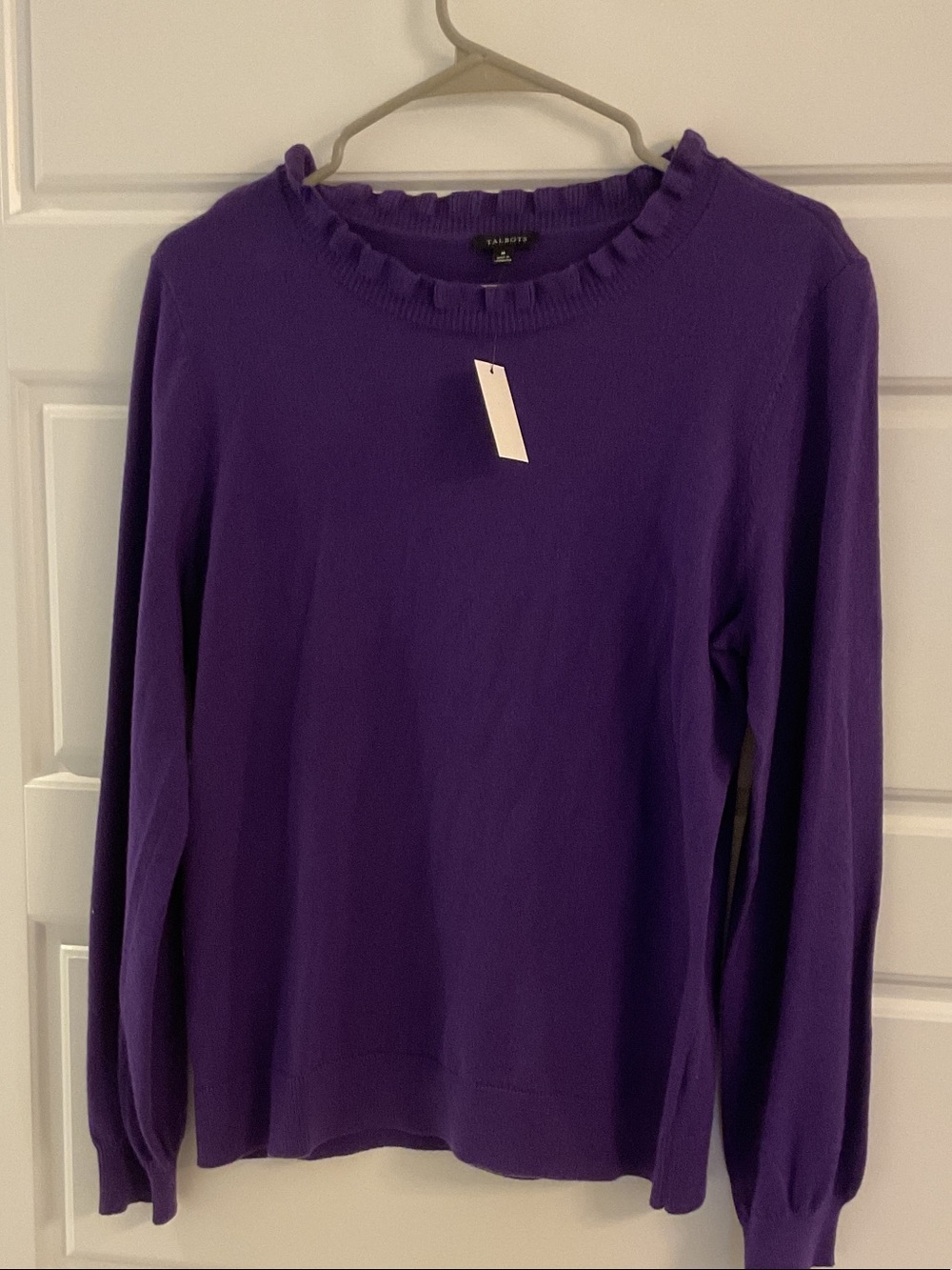 Talbots Purple Ruffled Crewneck Long Sleeve Sweater NWT